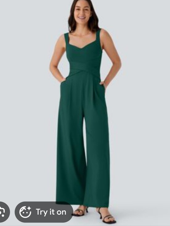 HALARA Pants - HALARA Sleeveless Wide-Leg Jumpsuit in Teal Green